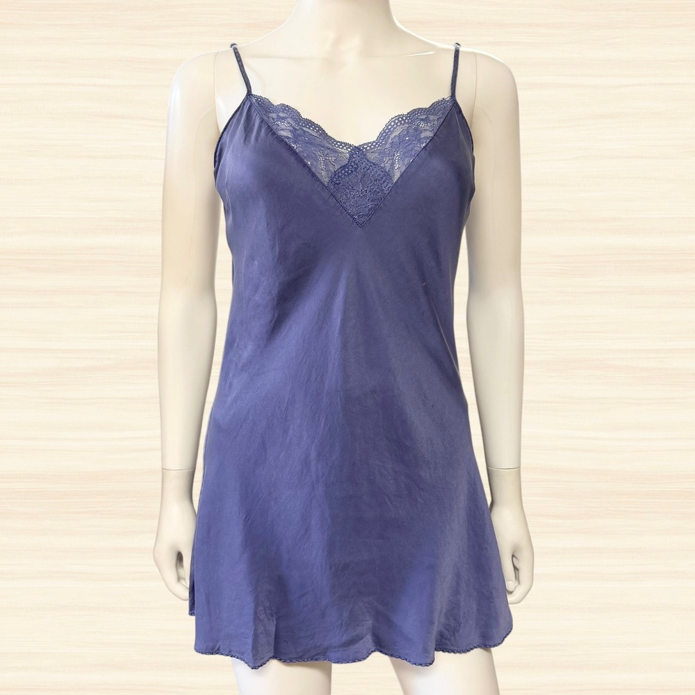 Victoria's Secret Silk Chemise Lace Low Back Slip Dress Purple Nightie  XS